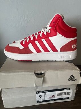 adidas Hoops 3.0 Mid Sneakers - Red & White